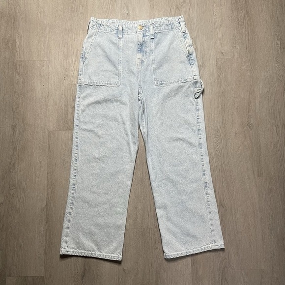 We The Free Denim - Free People We The Free Wide Leg Light Wash Blue Jeans Sz 31 Denim Buckle Back